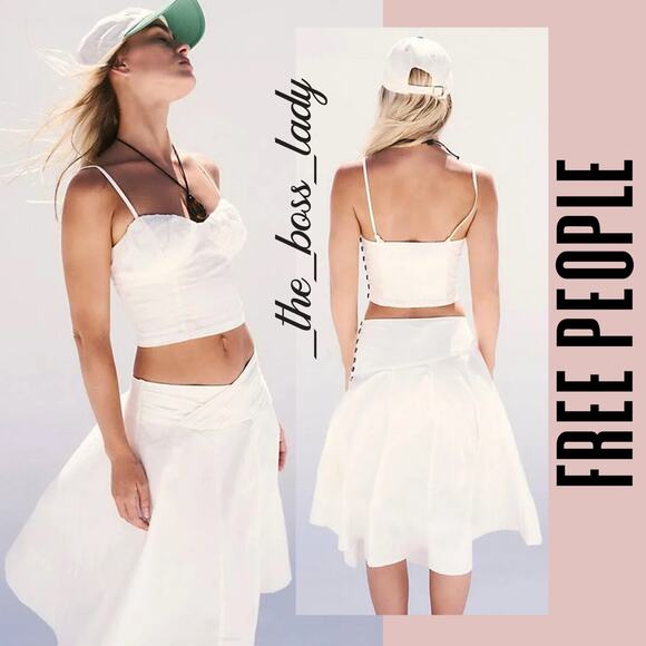 Free People set co-ord crop top and midi skirt pleated matching set boho XS - Picture 3 of 11